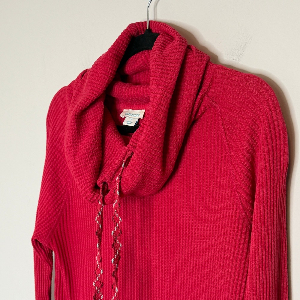 Sundance Womens Red Waffle Knit Cowl Neck Thermal Top Small Cotton Modal Blend - Picture 9 of 13